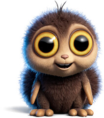 Obraz premium A furry, cartoonish creature with large, golden eyes smiles sweetly on a black background.