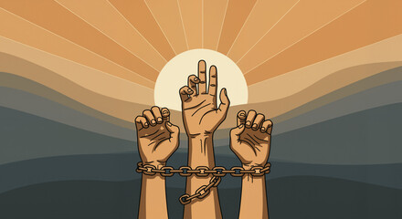 Hands chained under the sun – symbol of slavery and oppression