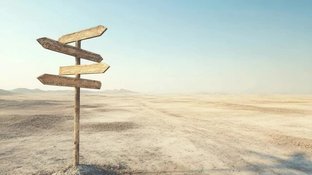 Directional Signpost in Arid Desert Landscape Under Bright Blue Sky and Sunlight4k video footage