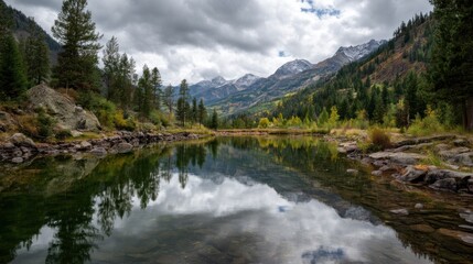 Mountain lake reflection peaceful scene