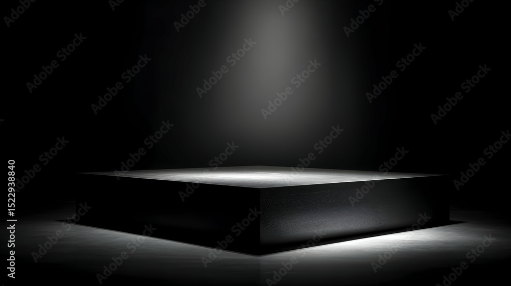 Poster monochromatic spotlight on square platform in dark background for presentation