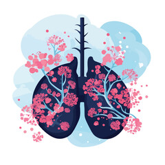 Illustration of COVID-19 particles within human lungs flat style icon for medical concepts