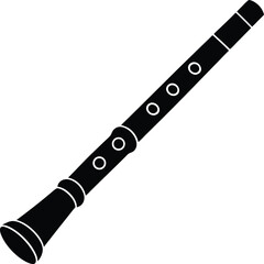 Horizontal Bansuri Flute Icon in Simple Black Silhouette