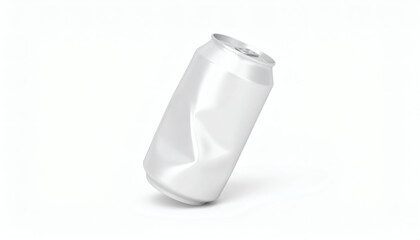 Crumpled empty blank soda or beer 330 ml can garbage isolated on white background for recycling, waste management, and environmental design projects