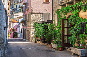 view of the center of Pietrapertosa village inside the Dolomiti Lucane, Potenza province, Basilicata