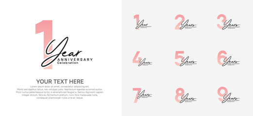 Anniversary logo set vector design, pink and black color for celebration event