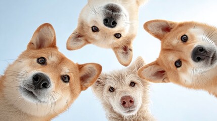 Curious Dogs Looking Down into Camera Lens