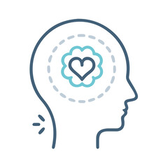 Line drawing of a human head with heart symbol in brain center  