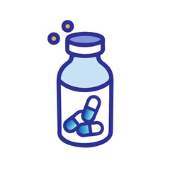 Obraz premium Pill bottle containing blue capsules in minimalist style 