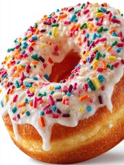 White Frosted Donut with Rainbow Sprinkles