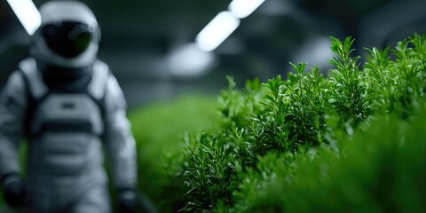 Astronaut in a Hydroponic Plant Lab