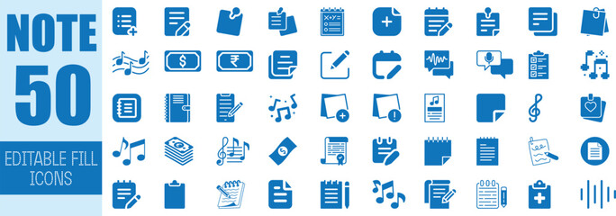 Fifty editable blue note icons music finance checklist