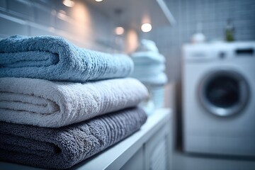 Freshly Folded Towels in a Modern Laundry Room