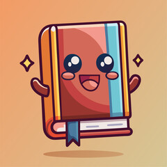 Cute vector illustration of a happy cartoon book character with smiling face and open arms created for children educational materials and playful school graphics