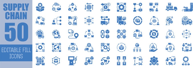 Fifty editable supply chain management icons set