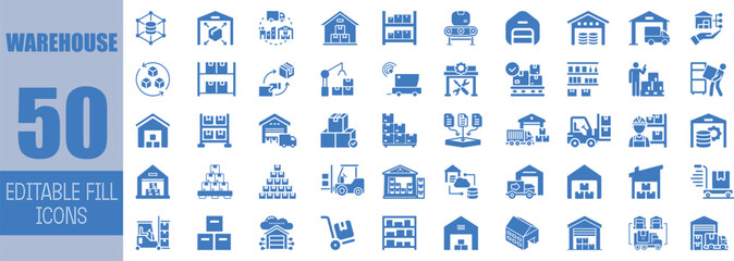 Fifty editable warehouse icons logistics supply chain management
