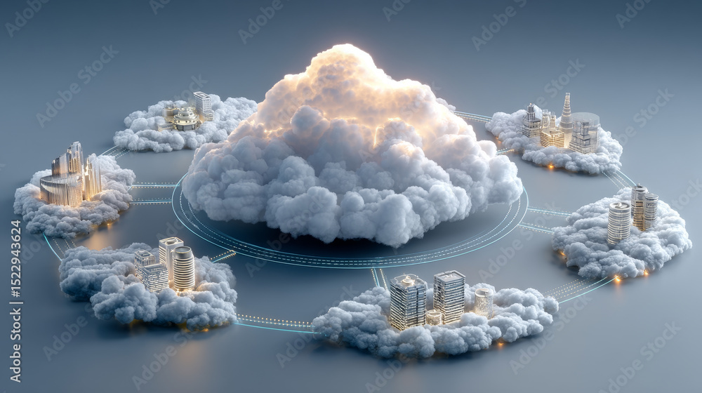 Poster iaas (infrastructure as a service): businessman pointing icon with cloud computing, virtual servers,