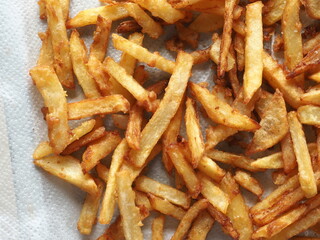 top view French fries on paper towel
