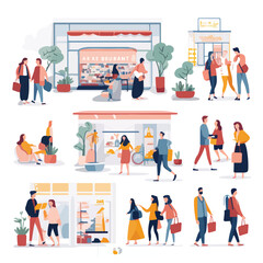 Naklejka premium Illustration of Diverse People Shopping at a Mall, Isolated on White Background