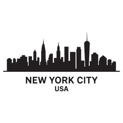 Naklejka premium New York city skyline horizontal banner. New York city, USA. Vector template for your design. Vector black silhouette. with white background