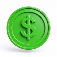 Obraz premium Dollar Currency Symbol on Green Coin 3d icon in cartoon plastic style minimal isolated on white background, clipping path