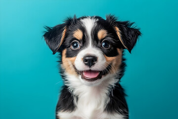 Happy Puppy on Blue Background
