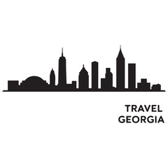 Naklejka premium Vector Georgia skyline. Travel Georgia famous landmarks. Business and tourism concept for presentation, banner, web site. Vector black silhouette. with white background