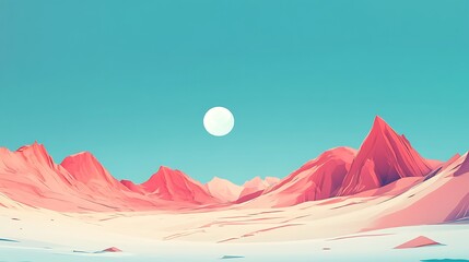 Pastel mountainscape with a bright sky.