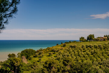 Marche. Spectacular summer panorama of the Marche hills and Adriatic sea