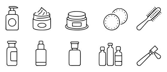 Outline icons representing skincare beauty and personal hygiene essentials