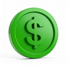 Obraz premium Dollar Currency Symbol on Green Coin 3d icon in cartoon plastic style minimal isolated on white background, clipping path