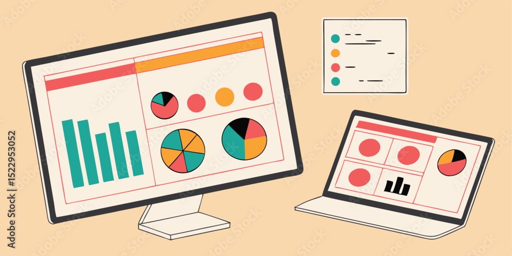 Aufkleber business data analysis on multiple devices: desktops and laptops