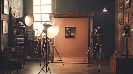 Vintage Photography Studio Set Up With Lighting Equipment