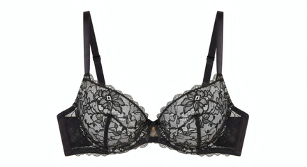 Elegant black lace bra isolated on white background, a luxurious and fashionable lingerie piece