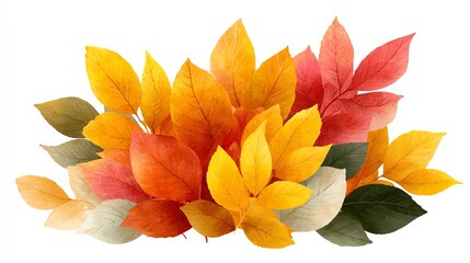 Colorful autumn leaves arranged in a decorative pattern.
