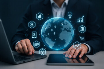 Global financial technology and digital economy concept