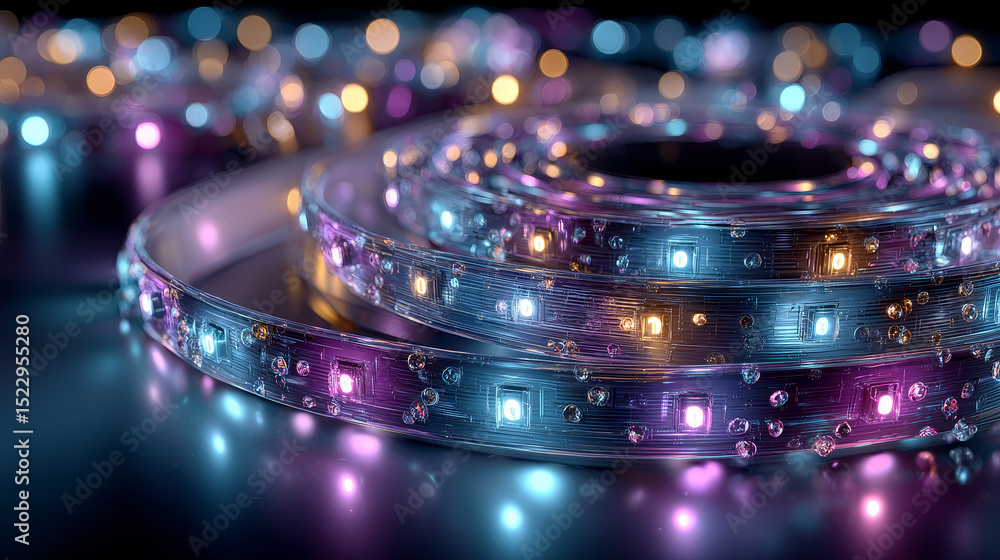 Poster led strips with neon light effect isolated on transparent background. vector realistic set of colore