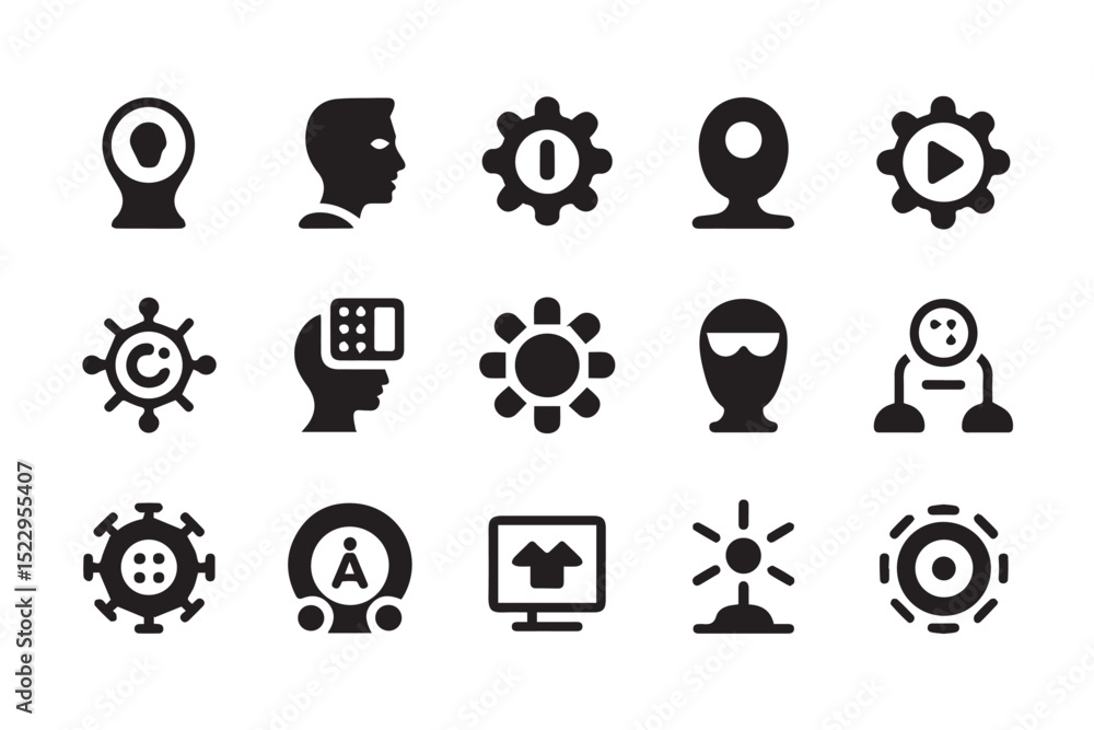 Poster a collection of twenty diverse icons representing various concepts and ideas.