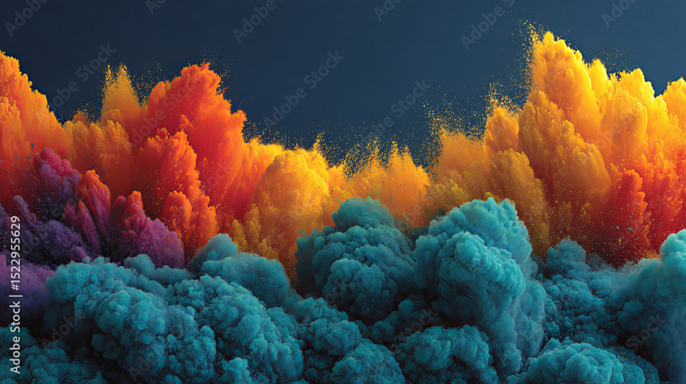 Aufkleber color powder explosions with round banners. clouds of paint dust with particles. vector realistic sp