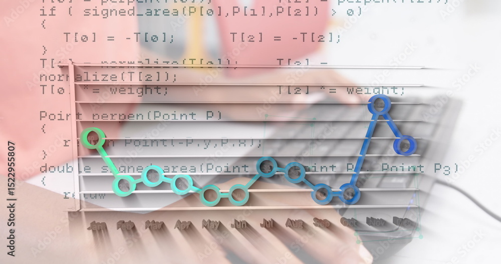 Poster image of statistical data processing over mid section of a kid using computer at school