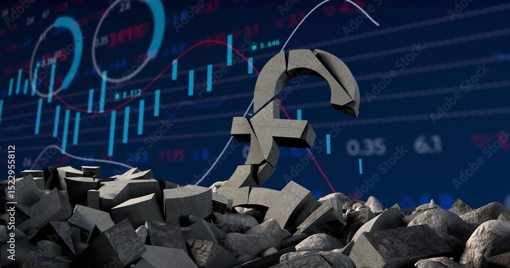 Poster image of pound symbol over data processing on black background