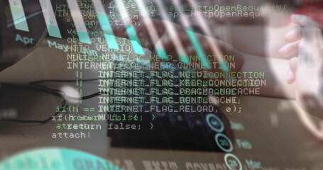 Data processing and statistical data processing over caucasian boy using computer at school