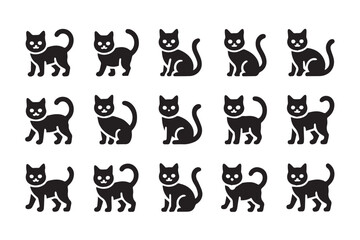 Collection of black cat icons in various poses and orientations