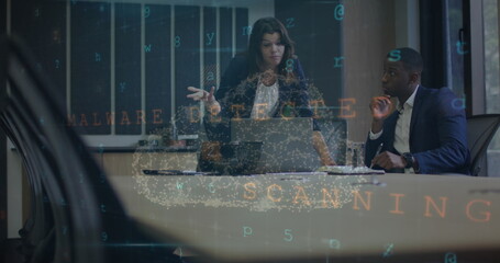 Image of data processing over diverse business people in office