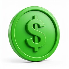 Obraz premium Dollar Currency Symbol on Green Coin 3d icon in cartoon plastic style minimal isolated on white background, clipping path