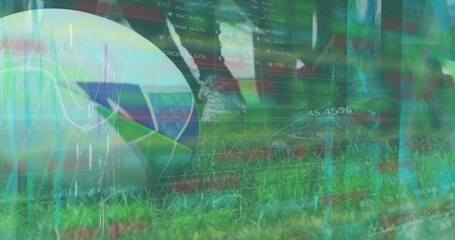 Image of data processing over diverse rugby players at stadium © vectorfusionart