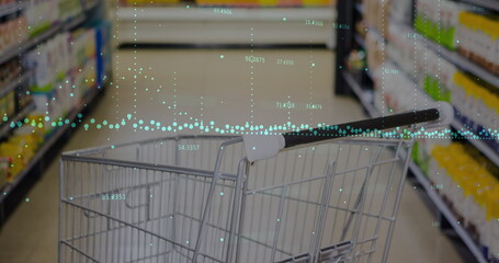 Image of financial data processing ove shopping cart