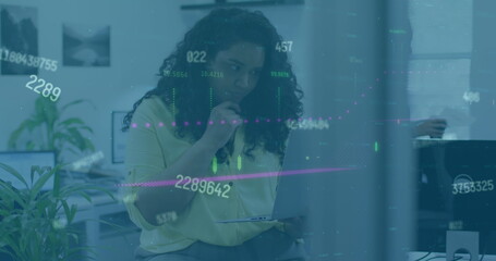 Image of data processing over diverse business people in office