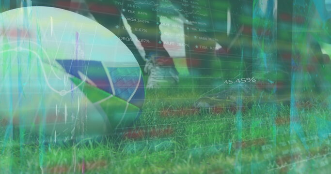 Image of data processing over diverse rugby players at stadium