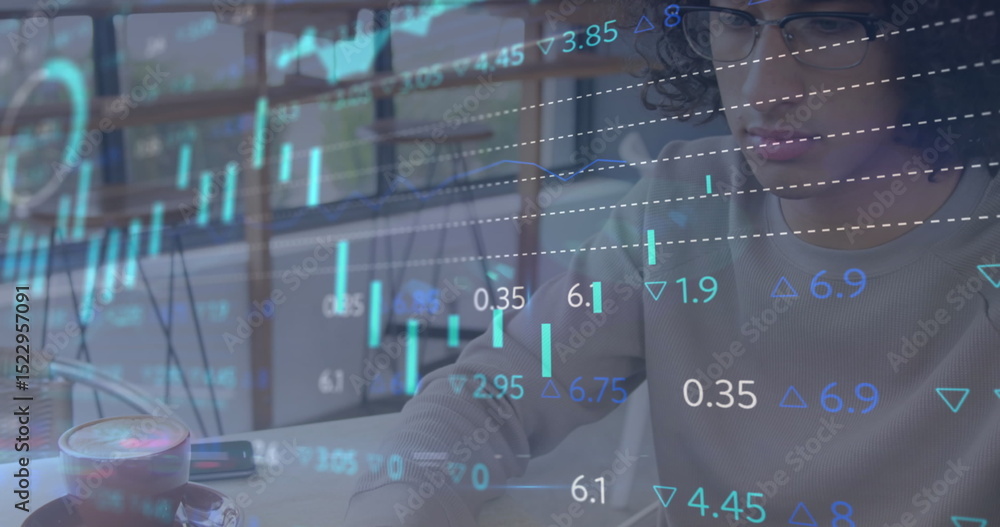 Aufkleber image of financial data over businessman using computer
